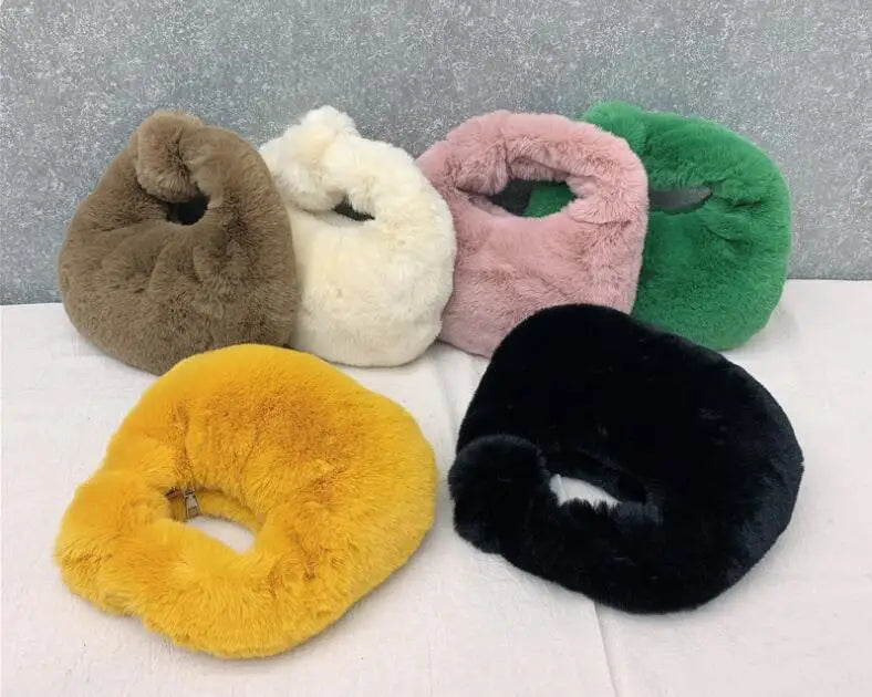 Luxury Faux Fur Half Moon Wrist Bag