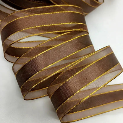 Gold Silver Lurex Organza Satin Wrapping Ribbon 2.2cm