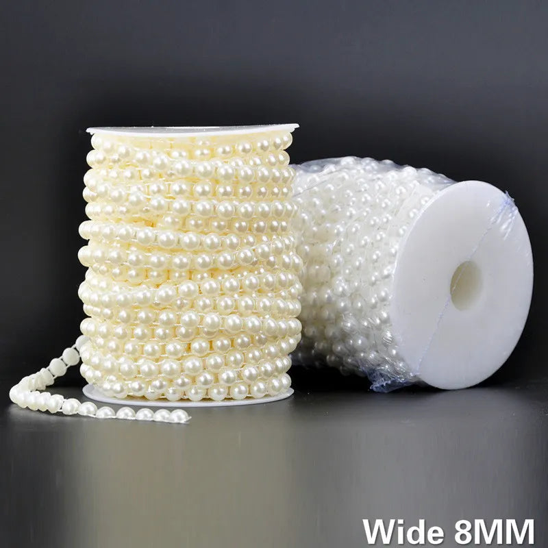 8MM Wide White Beige Half Round Pearls Beads