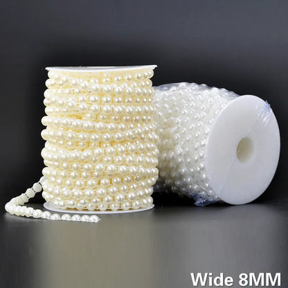 8MM Wide White Beige Half Round Pearls Beads