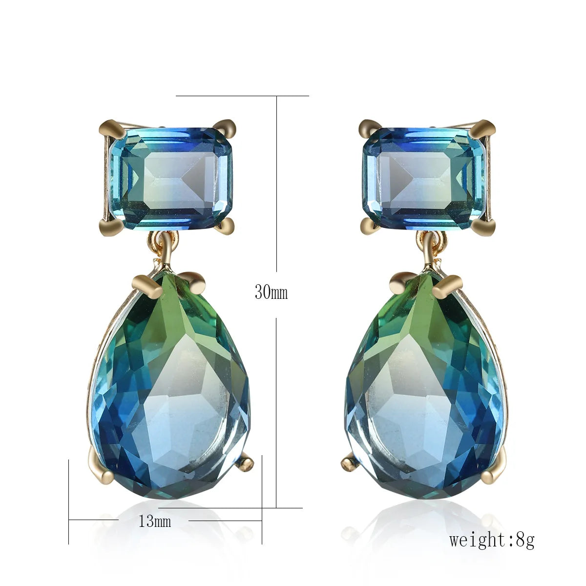 Blue Green Water Drop Zircon Earrings