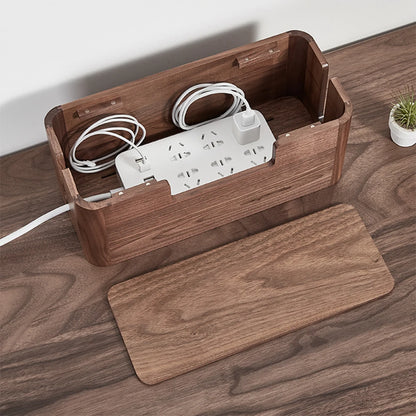 Black Walnut Wood Cable Storage Box Organizer