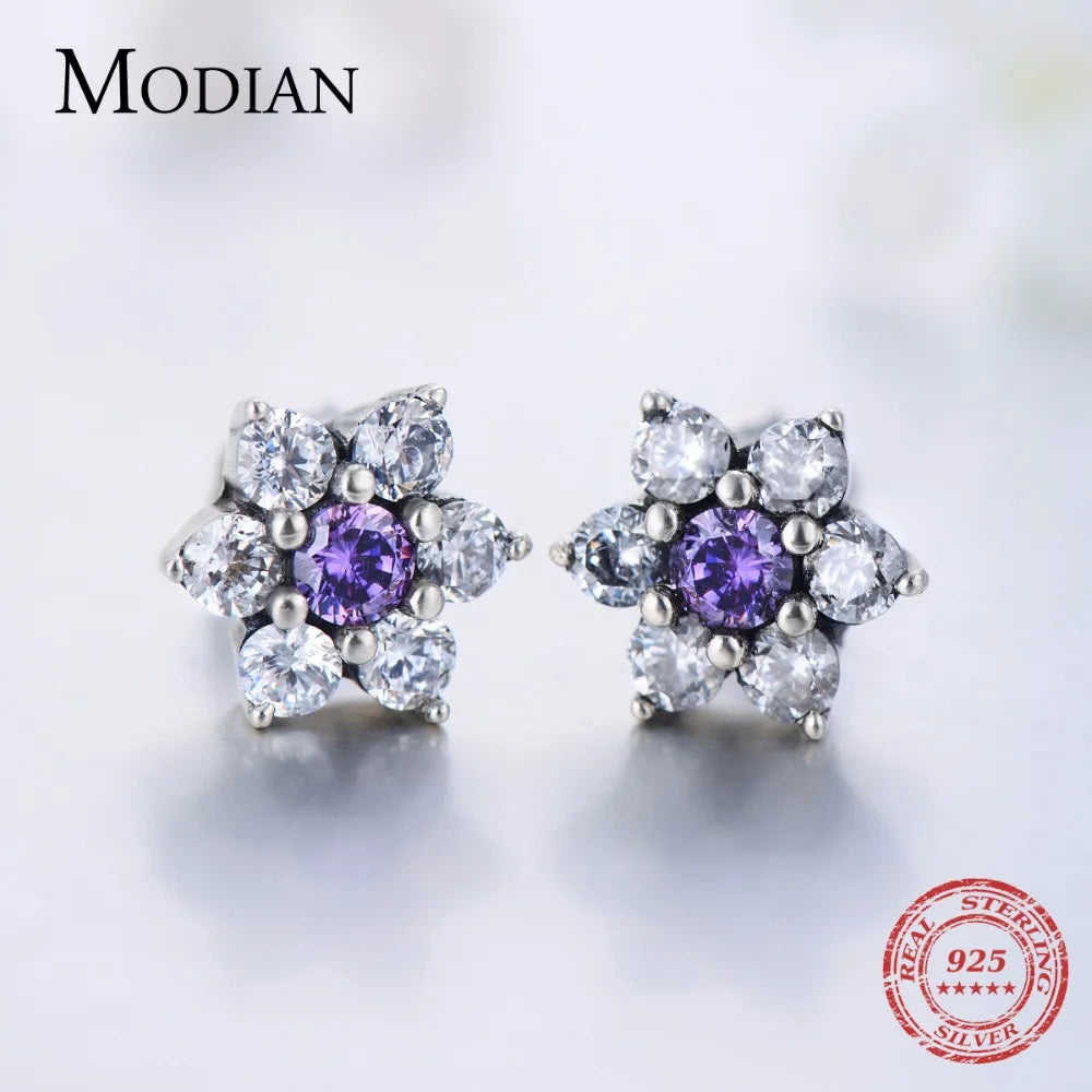 Modian Classic Real 100% 925 Sterling Silver Ring & Earrings Set