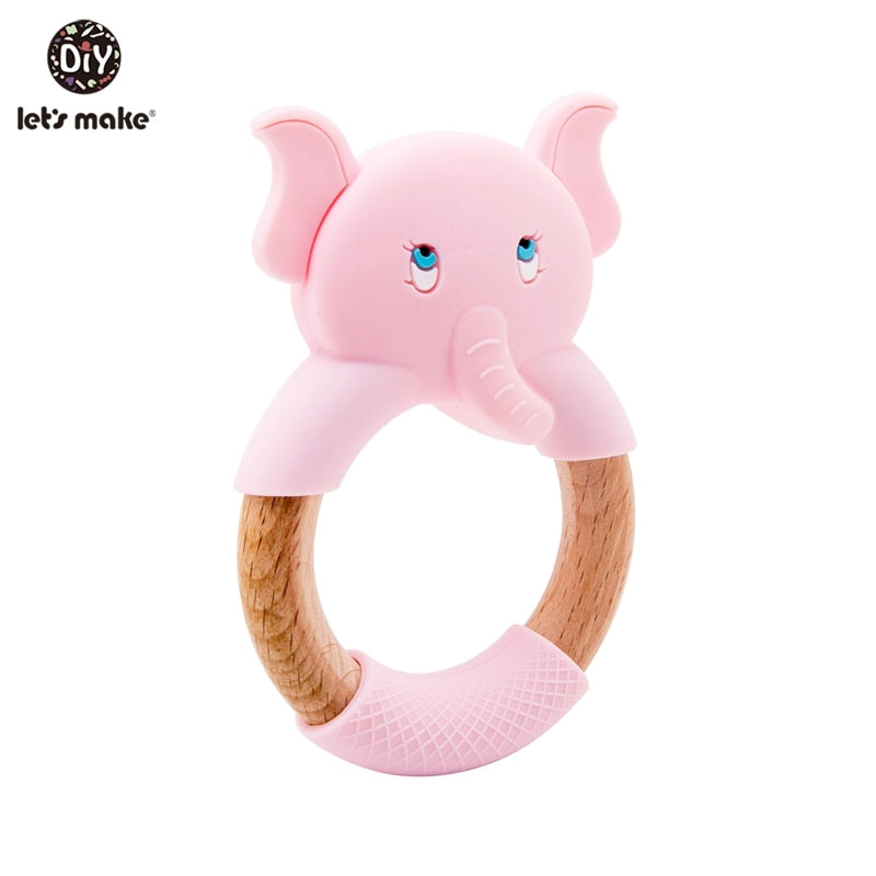 1Pc Silicone And Wooden Baby Teether