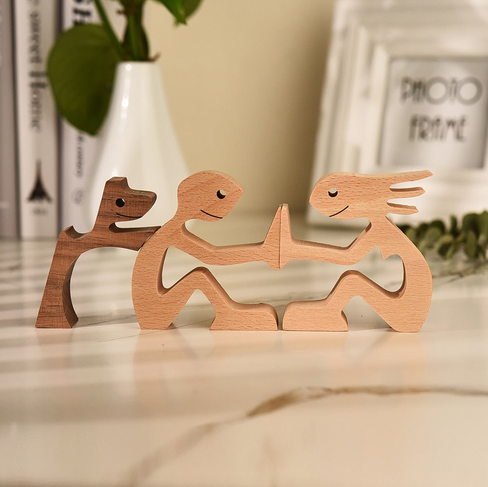 Family Puppy Wood Dog Craft  Table Ornament