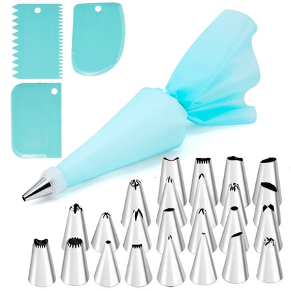 6-24 Pcs Set Pastry Bag and Stainless Steel Cake Nozzle