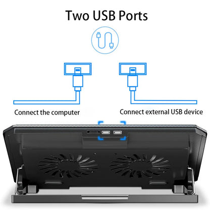 Adjustable Dual-Fan Laptop Cooler Stand with 2 USB Ports