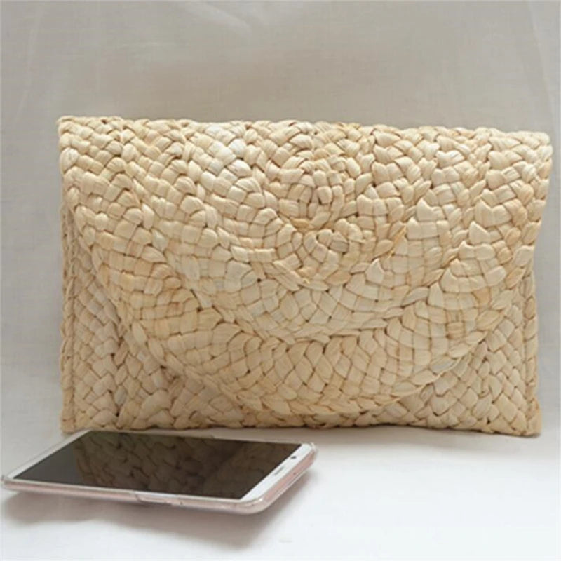 Women’s Handwoven Straw Envelope Clutch Bag