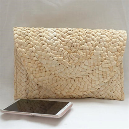 Women’s Handwoven Straw Envelope Clutch Bag