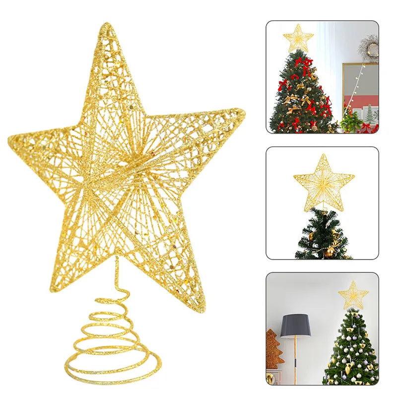 Gold Glitter Christmas Tree Top Star Christmas Decoration