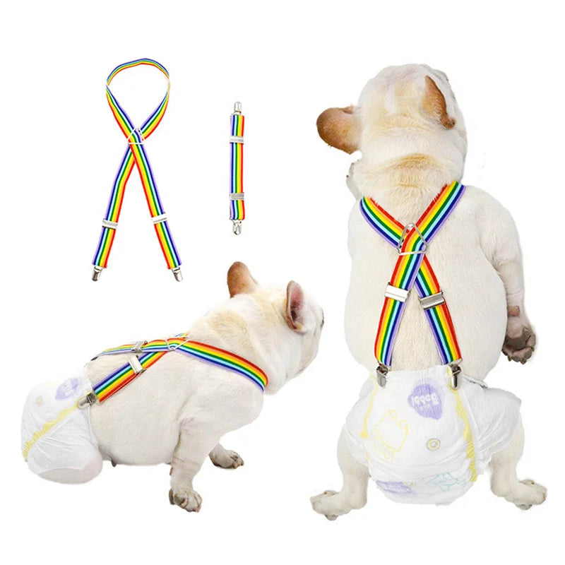Rainbow Dog Diaper Suspenders with Adjustable Clips