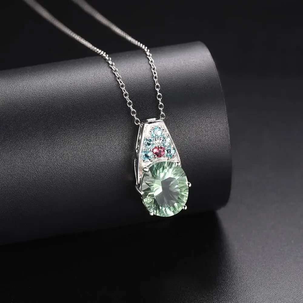 Hutang Green Fluorite 925 Sterling Silver Tourmaline Necklace