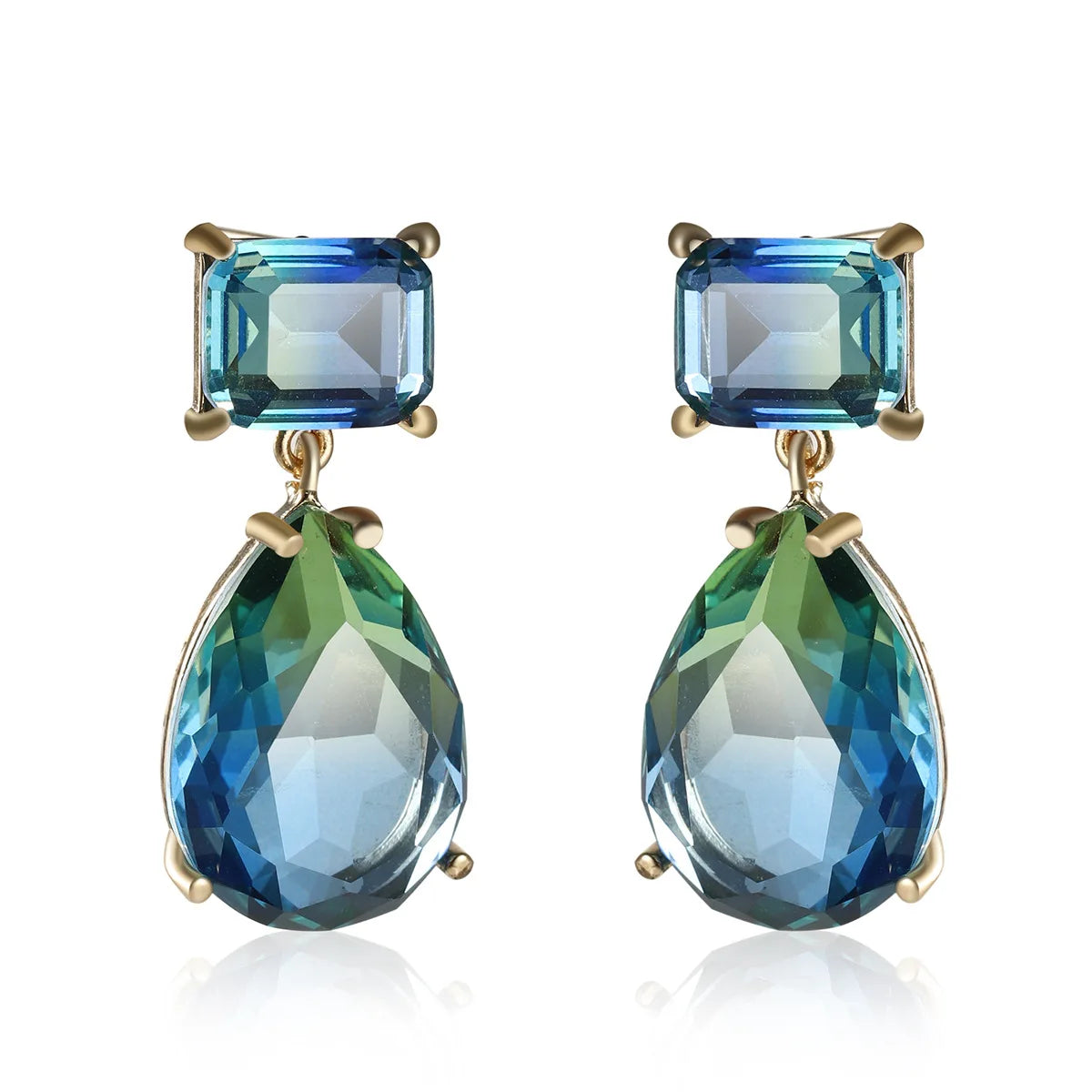 Blue Green Water Drop Zircon Earrings