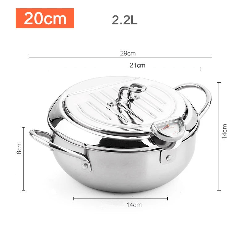 Japanese Stainless Steel Deep Frying Pot with Thermometer