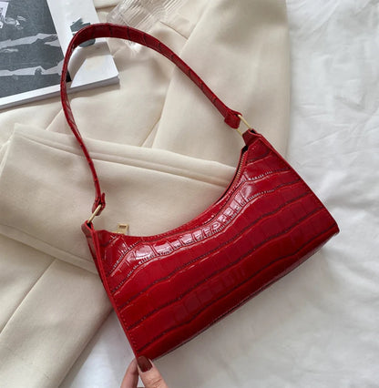 Alligator Pattern PU Leather Baguette Shoulder Bag