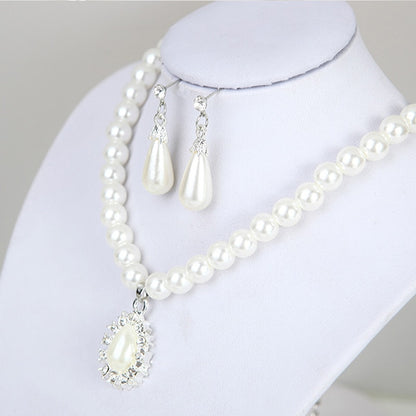 3pcs/set Women Bridal Elegant Pearls Necklace Earrings Jewelry Set