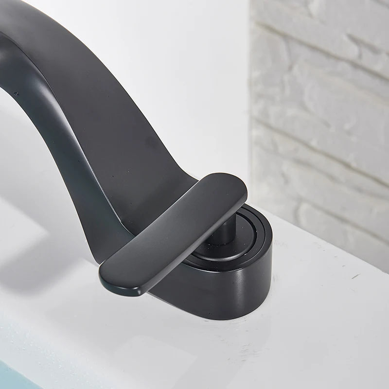 Matte Black Waterfall Bathroom Basin Mixer Tap