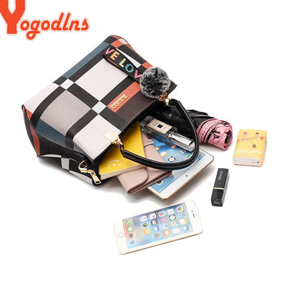 Women’s Designer Style Plaid Shoulder & Crossbody Tote Bag