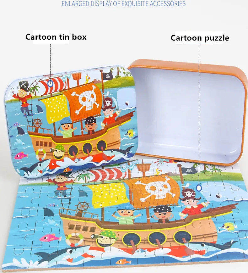 Wooden Cartoon Puzzle Set