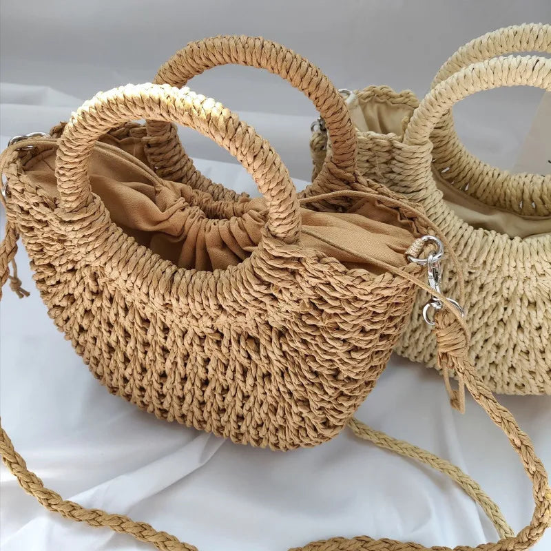 Bohemian Woven Straw Tote Crossbody Bag