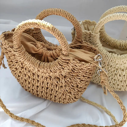 Bohemian Woven Straw Tote Crossbody Bag