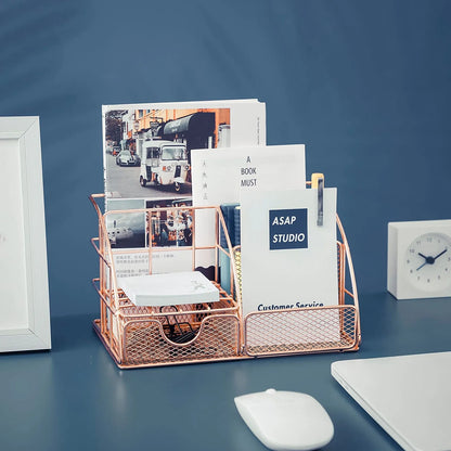 Rose Gold Mesh Desk Organizer