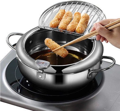 Japanese Stainless Steel Deep Frying Pot with Thermometer