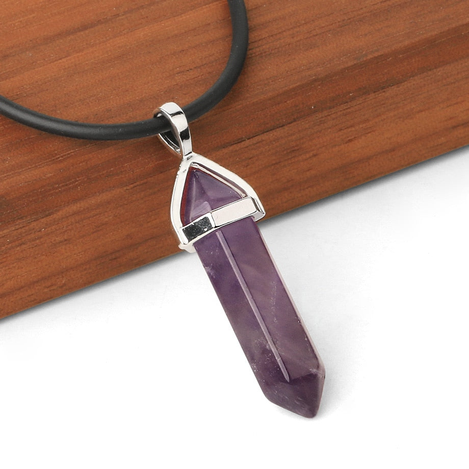 CSJA Real Raw Gem Crystals Necklace Hexagonal