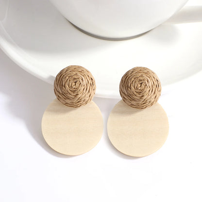 AENSOA Boho Handmade Geometric Wooden Drop Earrings