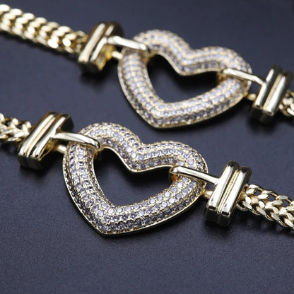 Luxury Gold Jewelry Set Cubic Zirconia Heart Shaped