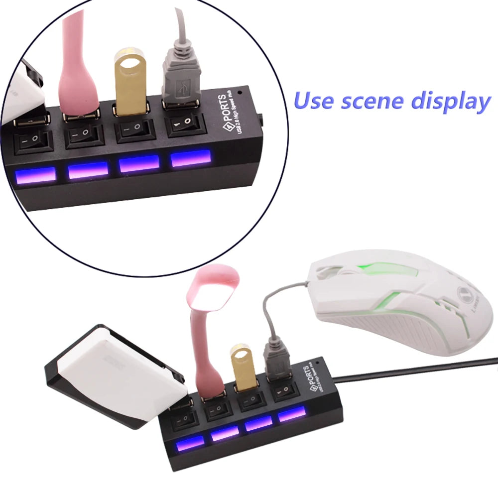 USB 2.0 Hub 4/7 Port Multi USB Splitter with Switch