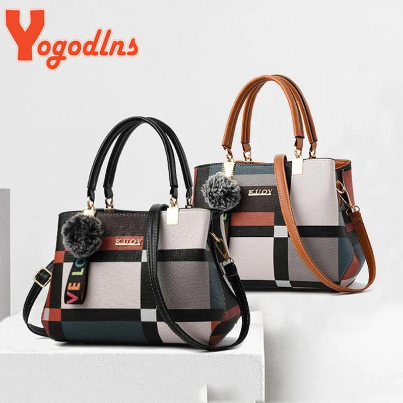 Women’s Designer Style Plaid Shoulder & Crossbody Tote Bag
