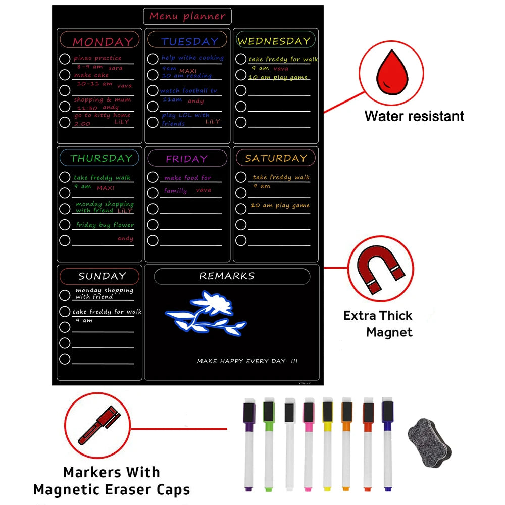 Magnetic Weekly Planner Whiteboard for Fridge