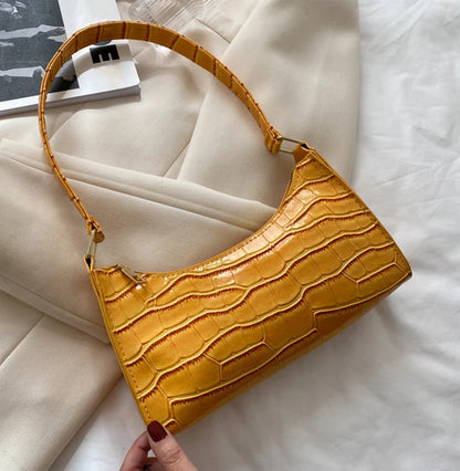 Alligator Pattern PU Leather Baguette Shoulder Bag