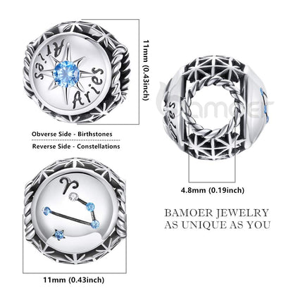 Zodiac Star Sign 925 Sterling Silver Charm Beads Fit for Charm Bracelets