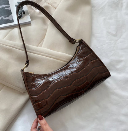 Alligator Pattern PU Leather Baguette Shoulder Bag