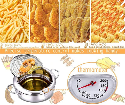 Japanese Stainless Steel Deep Frying Pot with Thermometer