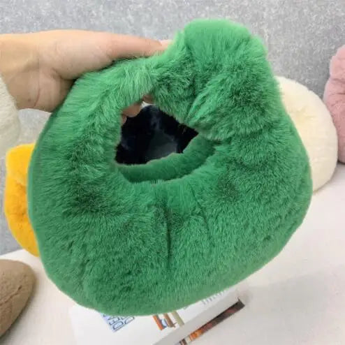 Luxury Faux Fur Half Moon Wrist Bag