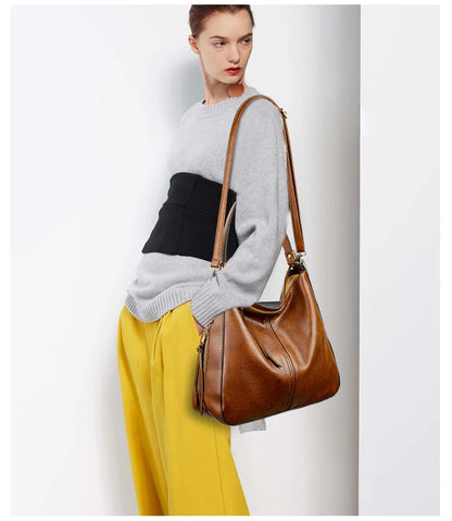 Women’s Vintage PU Leather Shoulder Tote & Crossbody Bag