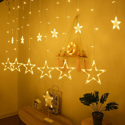 LED Icicle Star Moon Lamp Fairy Curtain String Lights Garland