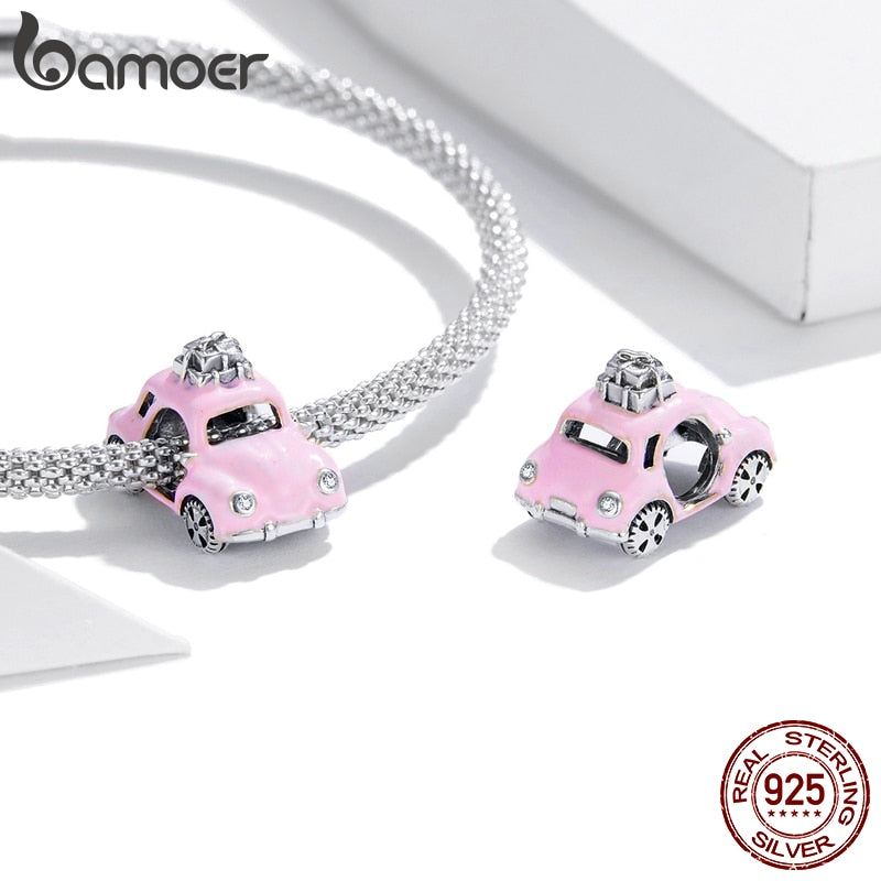 Genuine 925 Pink Car Charm for Bracelet