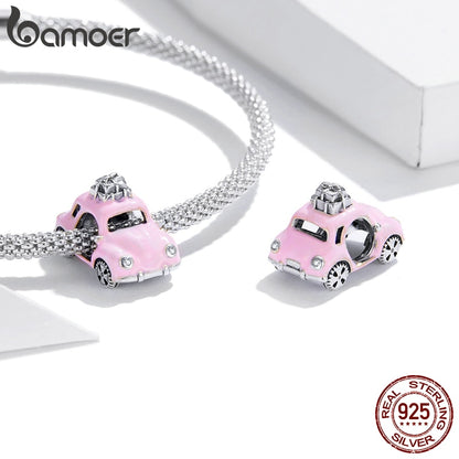 Genuine 925 Pink Car Charm for Bracelet