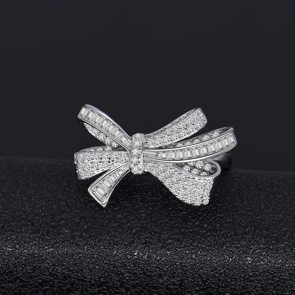 925 Sterling Silver Moissanite Bowknot Ring