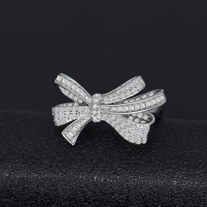 925 Sterling Silver Moissanite Bowknot Ring