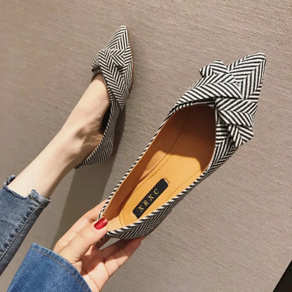 Women Flats Pointed Toe Bowknot Shoes