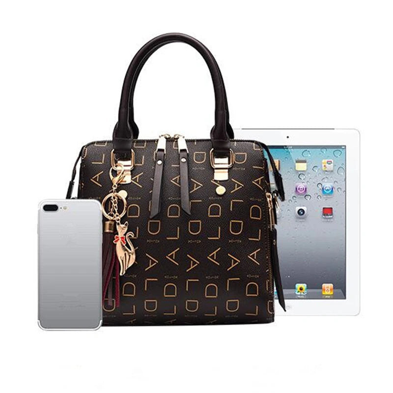 Large PU Leather Monogram Tote Handbag