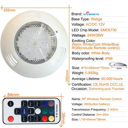 RGB Led Swimming Pool Light 24W 36W Underwater Light