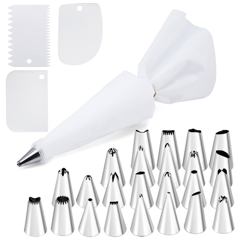 6-24 Pcs Set Pastry Bag and Stainless Steel Cake Nozzle