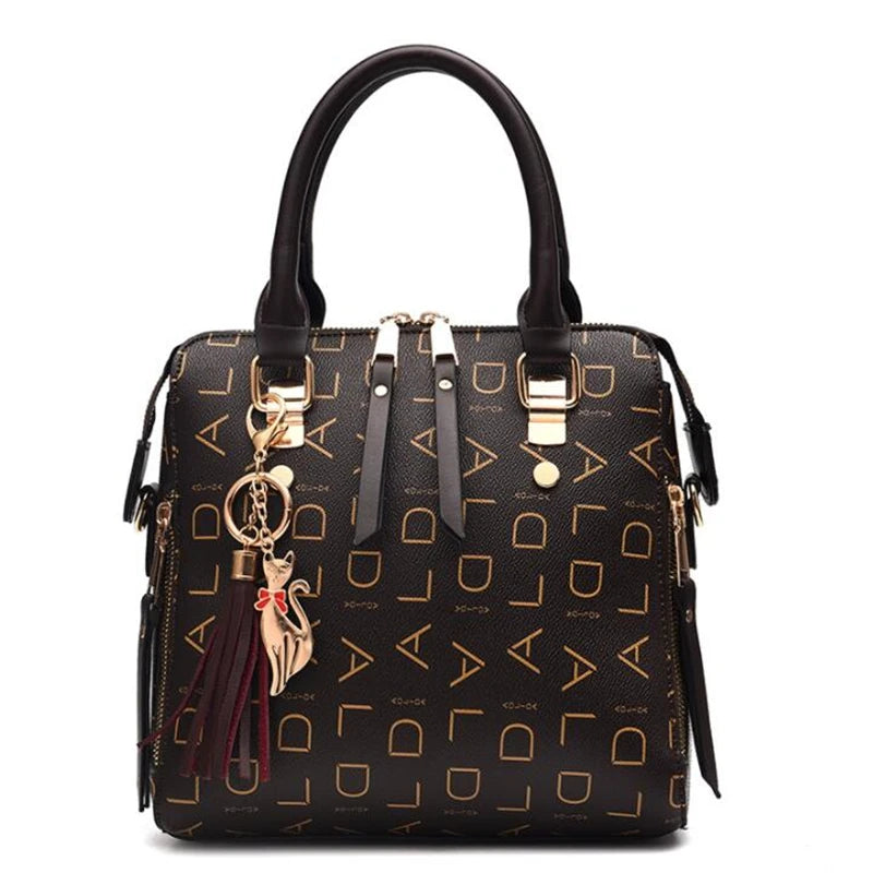 Large PU Leather Monogram Tote Handbag