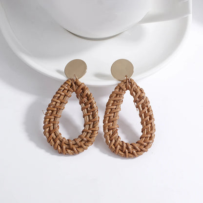 AENSOA Boho Handmade Geometric Wooden Drop Earrings